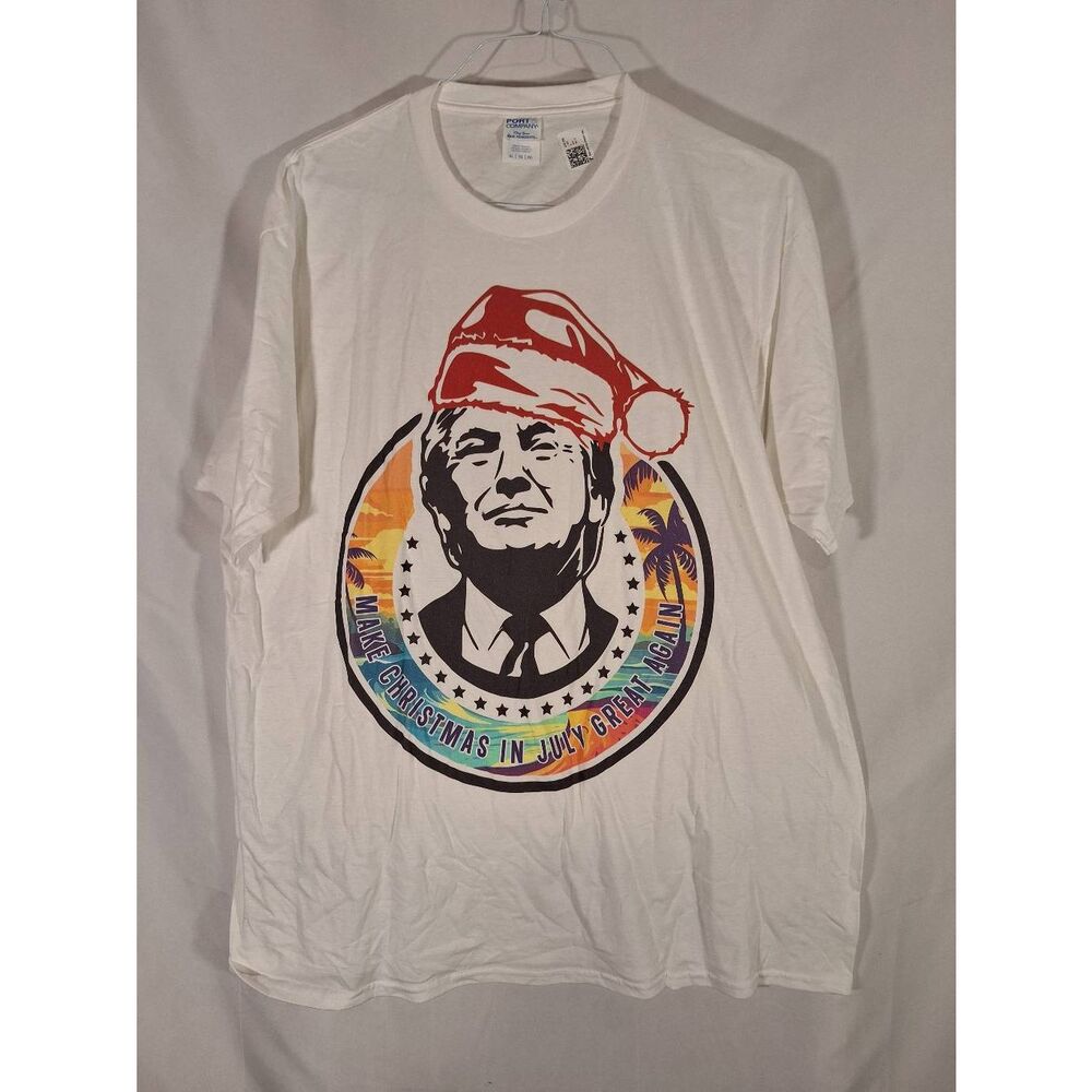 Trump MAGA Make Christmas in July Great Again White T-Shirt‎ Size XL NEW